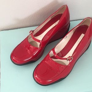 Via Spiga red patent leather wedges